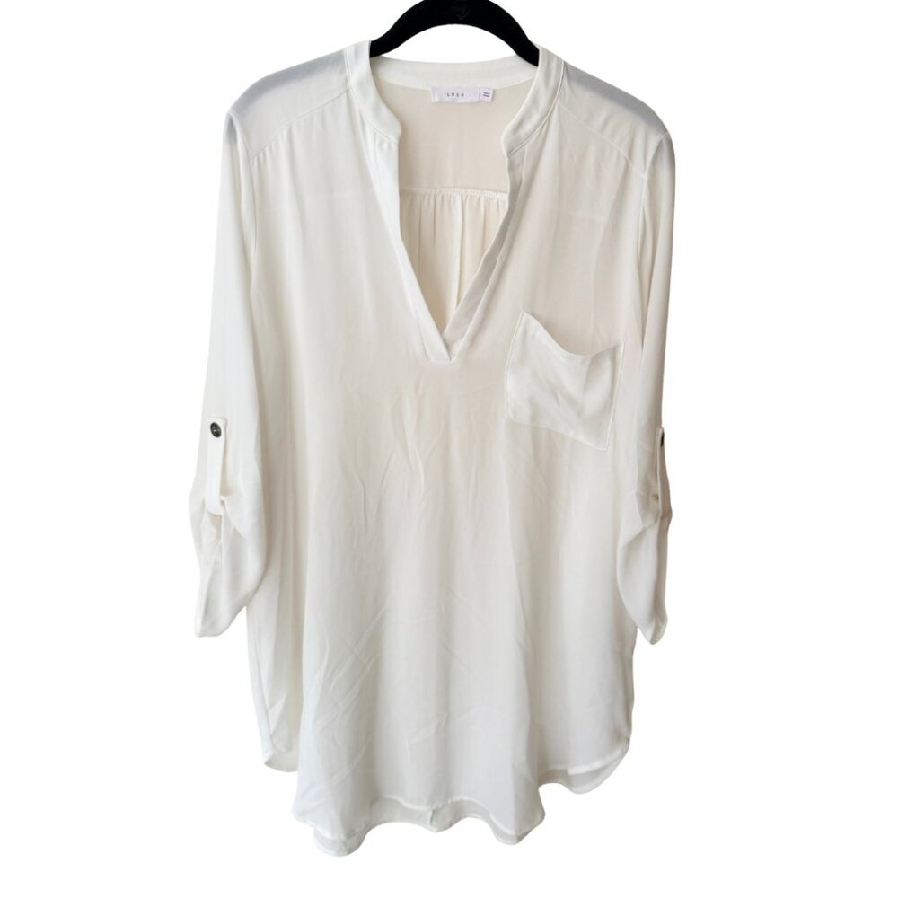 Lush, white, V-neck, blouse tunic, L